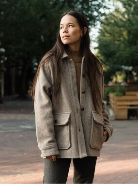 ‘ANIÁN Georgia Coat’ Wool-Blend Jacket in Taupe